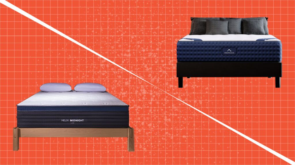 The best mattresses for lower back pain on a red textured background.