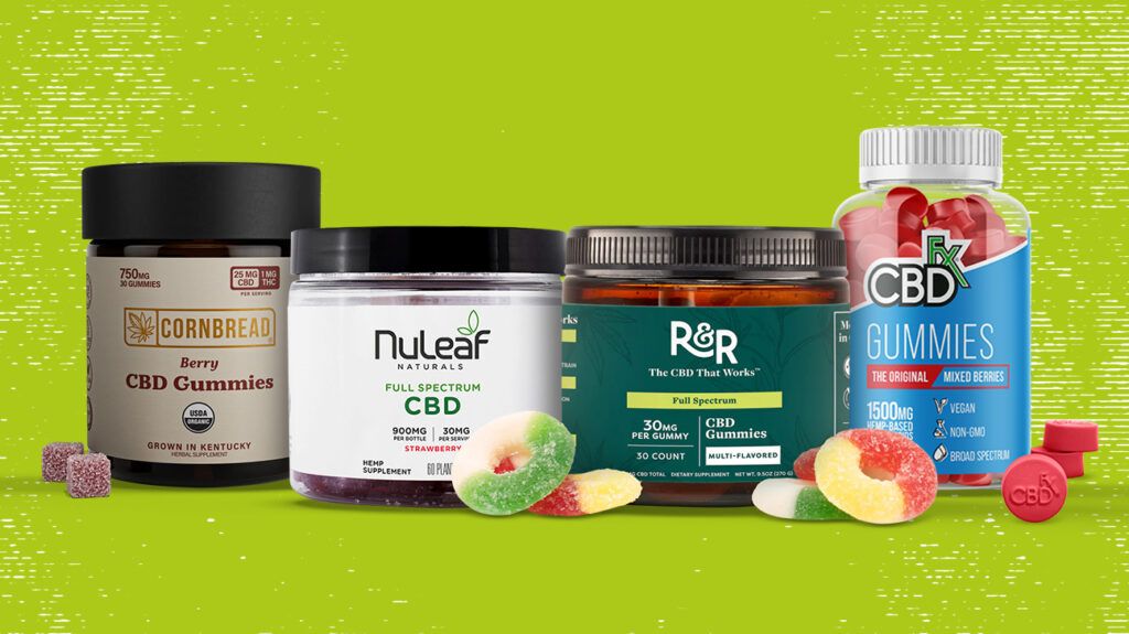 Product shots of the best CBD gummies for pain