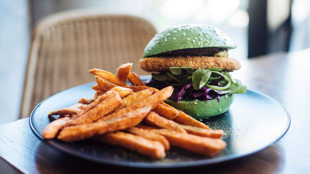 plant-based burger and fries