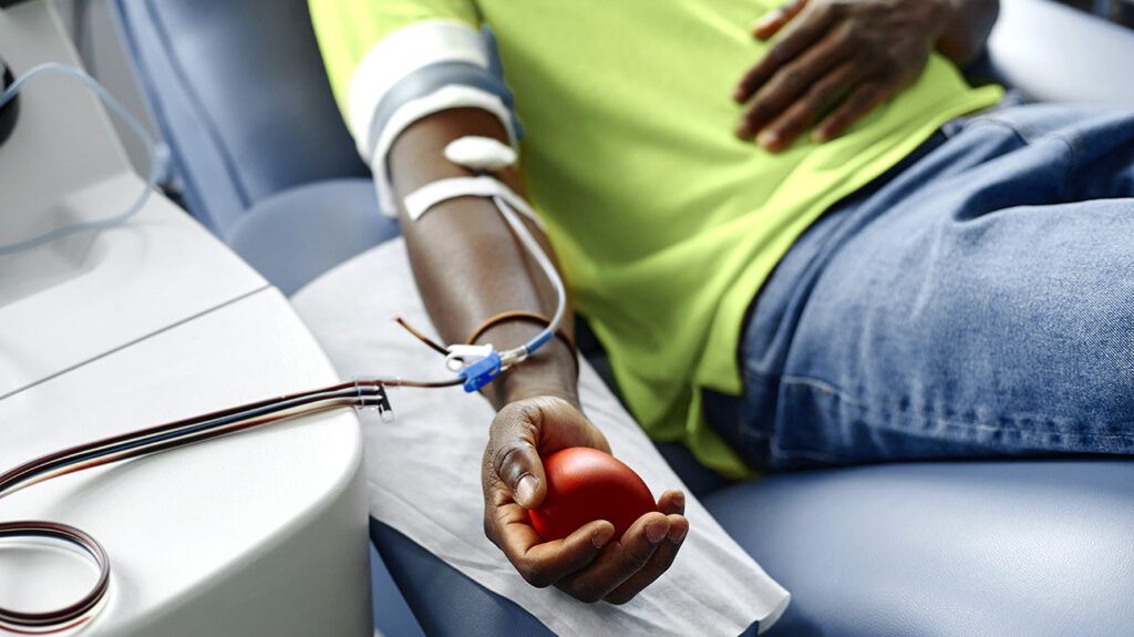 Person receiving a blood transfusion