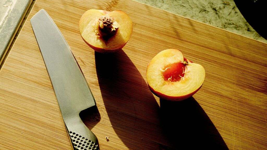 Peaches on a chopping board-1.