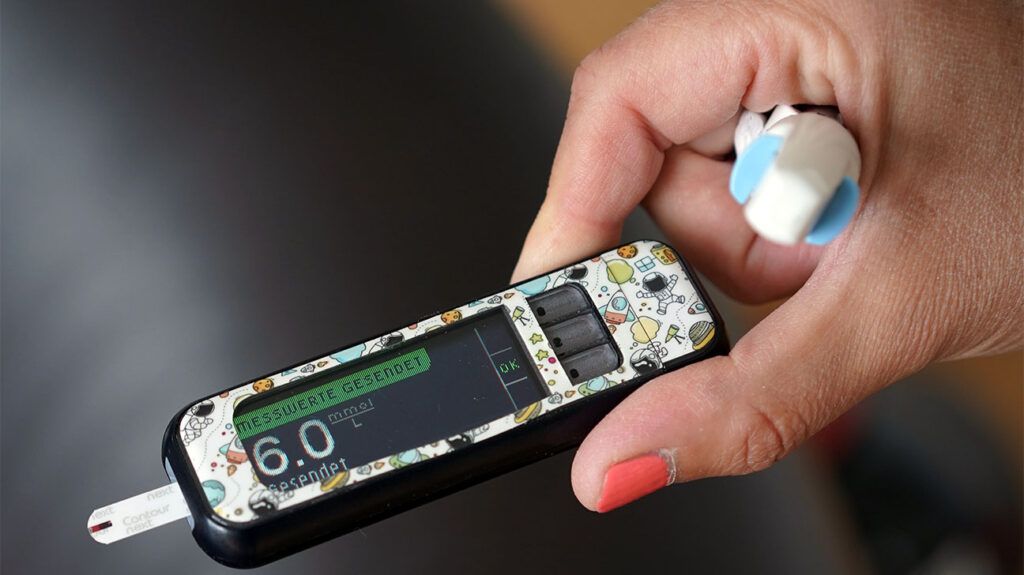 Close up of a blood glucose monitor