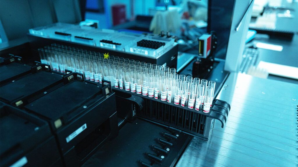 A row of test tubes in a laboratory 1
