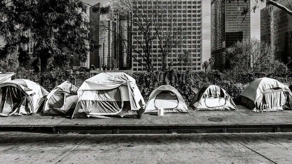 Tents on a city sidewalk 1