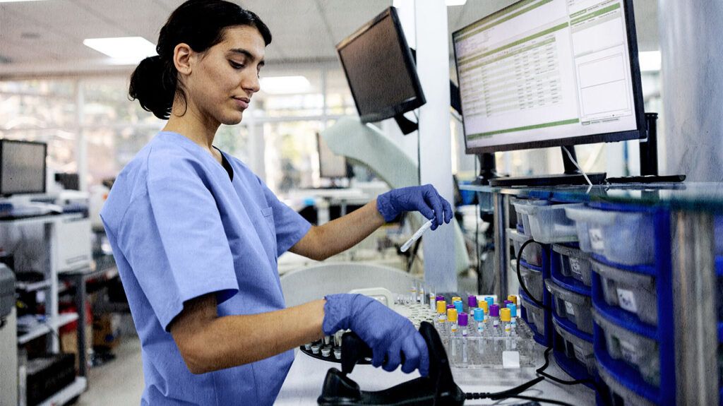 Hematologist analyzing medical samples at a hospital laboratory-1