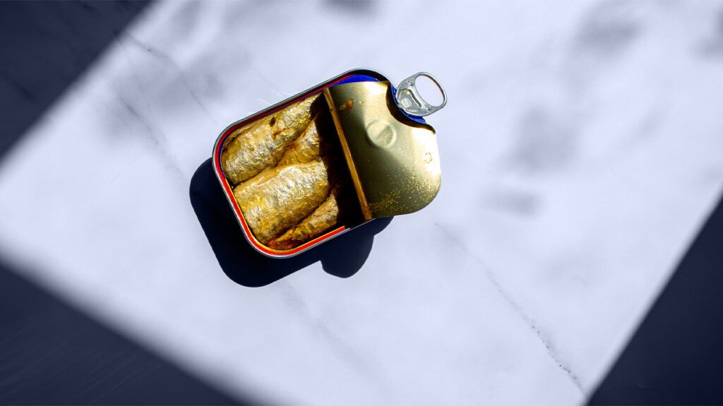 An open can of sardines.