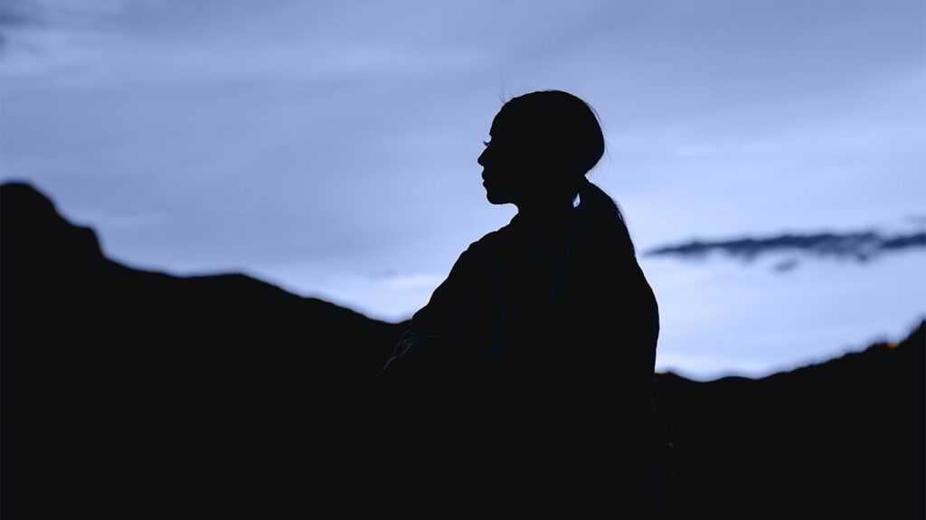 Silhouette of a female outside at dusk