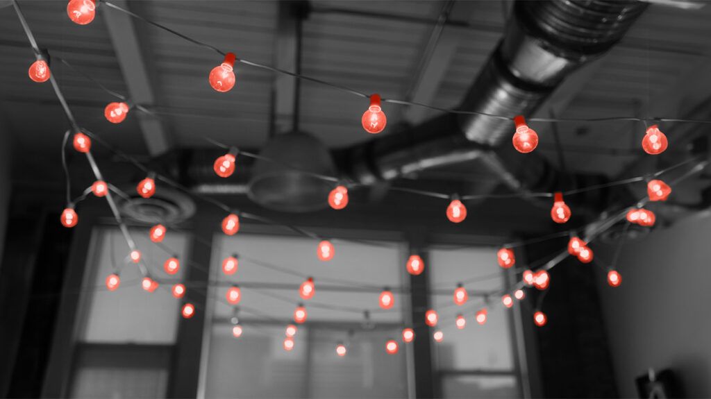 colorpop image showing strings of red lightbulbs