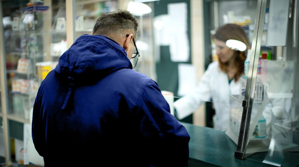 A person is at a pharmacy.