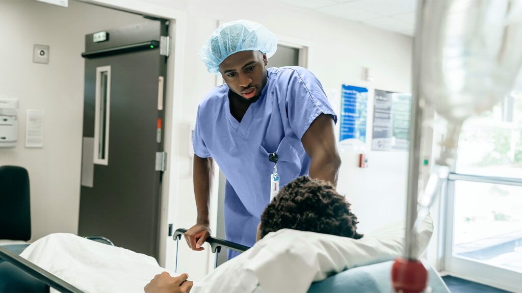 Surgeon talking to a patient