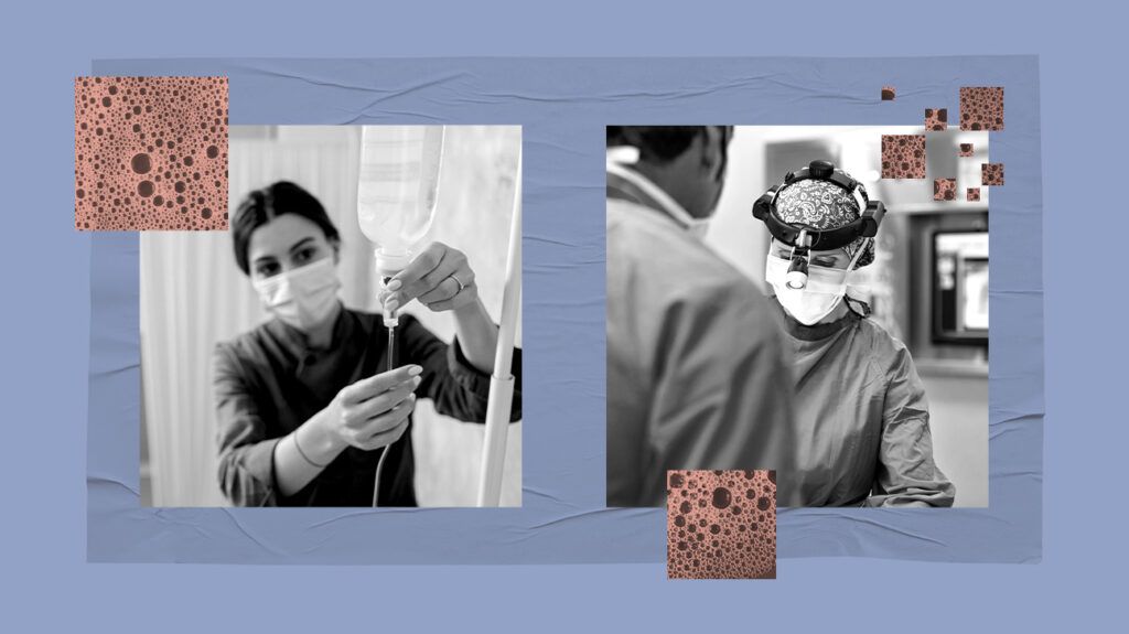 A collage of medical professionals treating Ewing sarcoma.