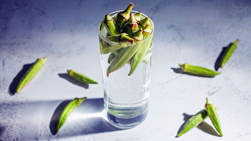 Okra in a glass of water.