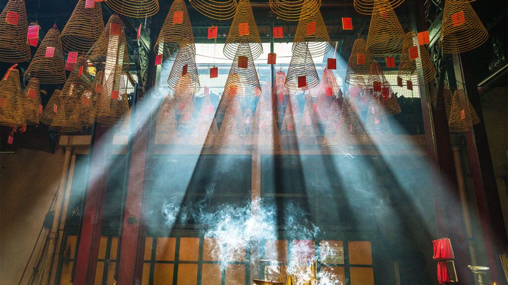 Smoke from incense sticks in a temple 1