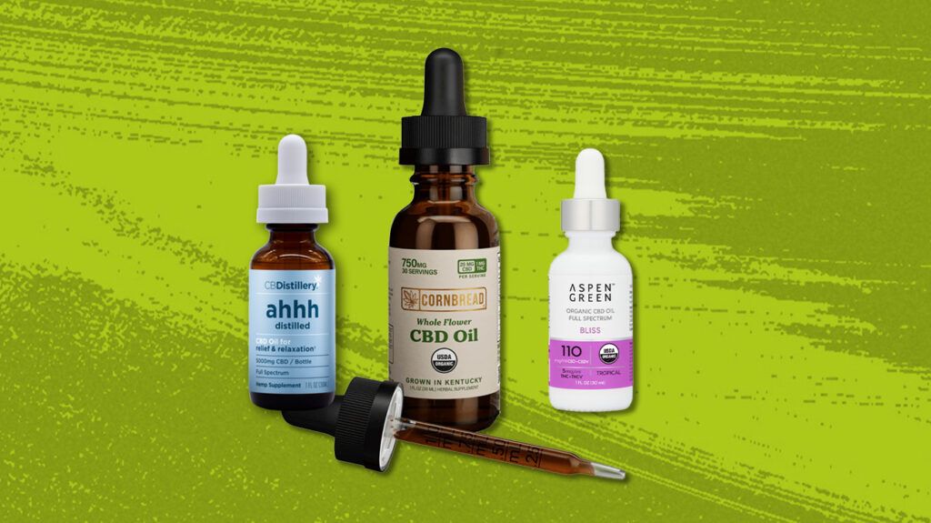 Three full-spectrum CBD oils from CBDistillery, Cornbread Hemp, and Aspen Green.