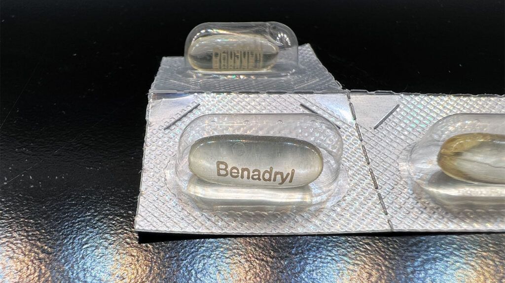 A Benadryl tablet.