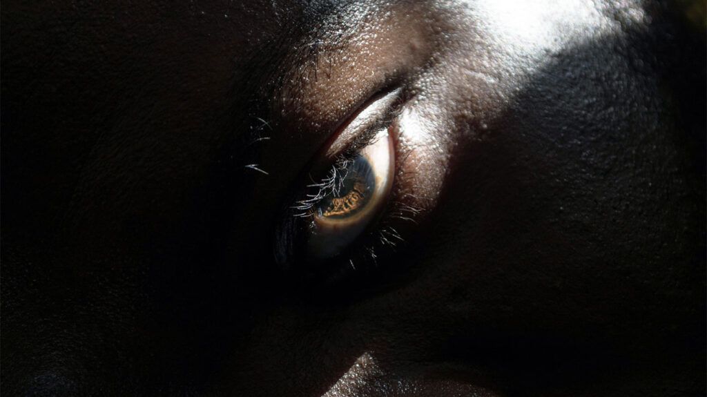 A close up of a man's eye