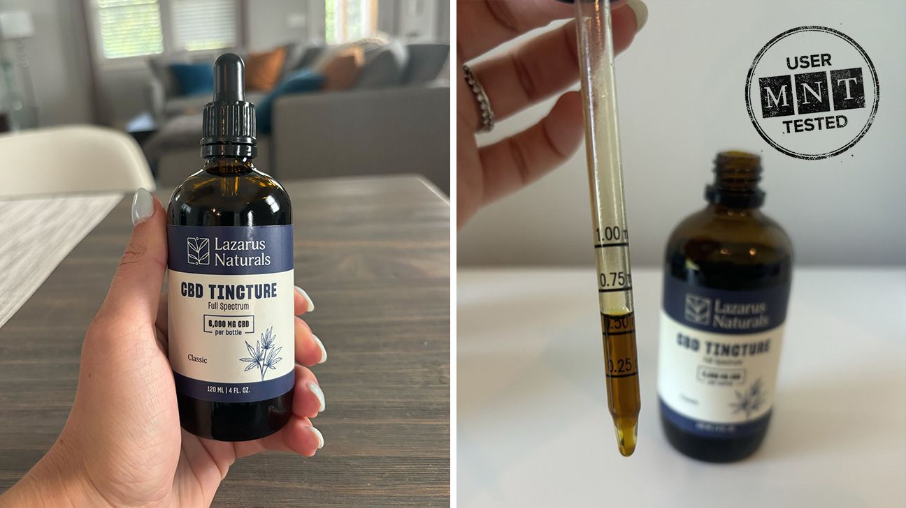Tester photos of Lazarus Naturals CBD tincture.