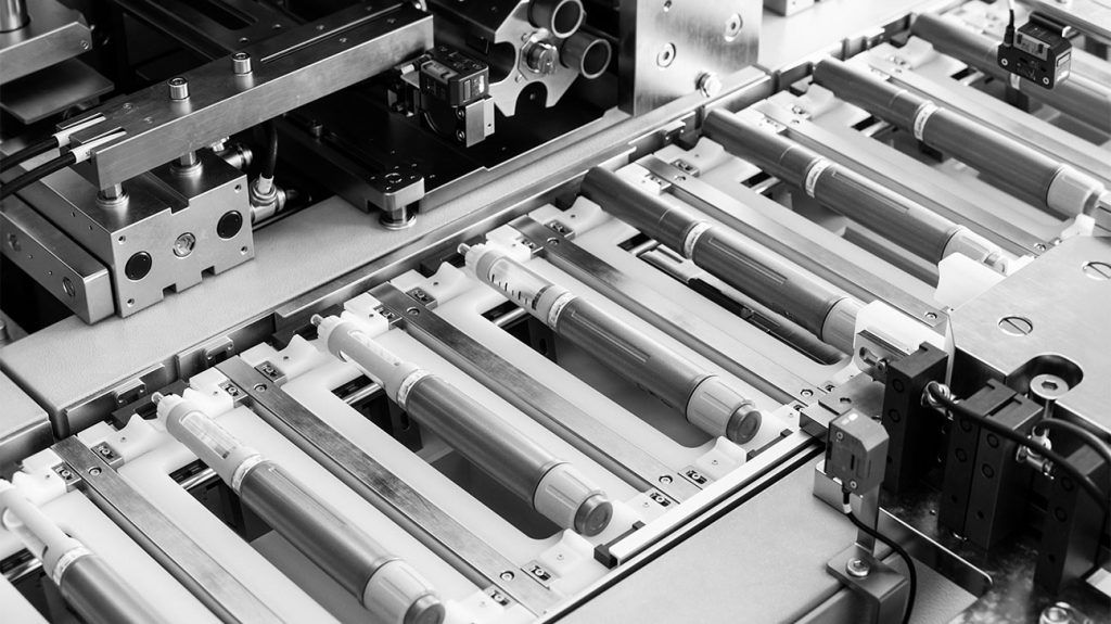 black and white photo of glp-1 production line