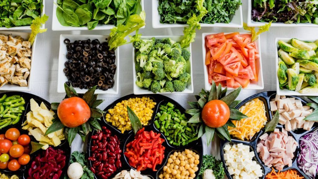 An overhead spread of fresh vegetables.