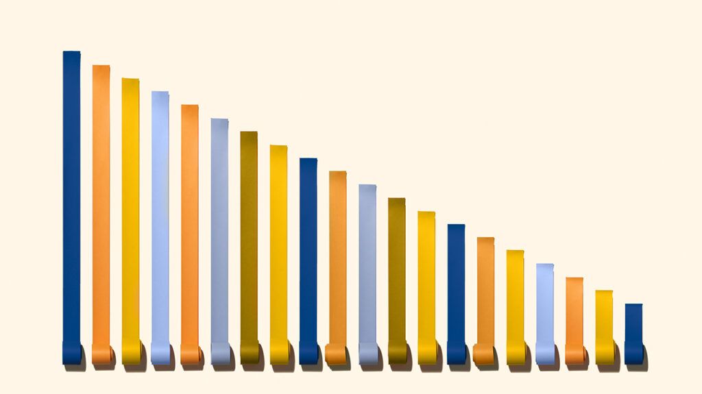 a reduction bar chart made of paper rolls