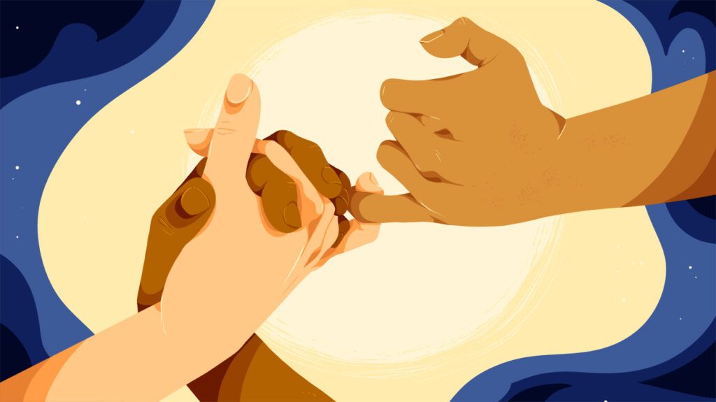 Three people pinky promise for ethical non-monogamy illustration