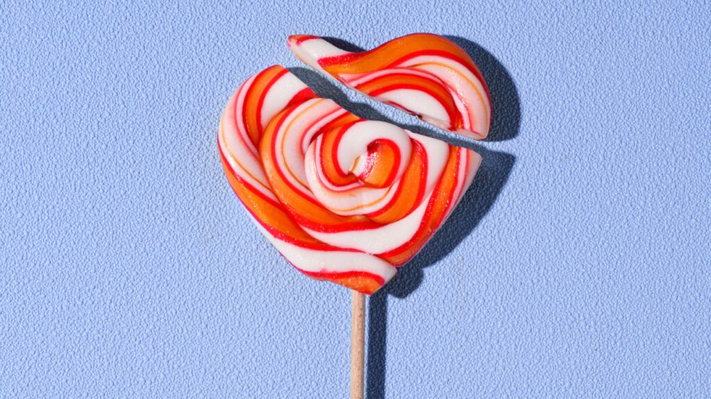 Broken heart-shaped lollipop