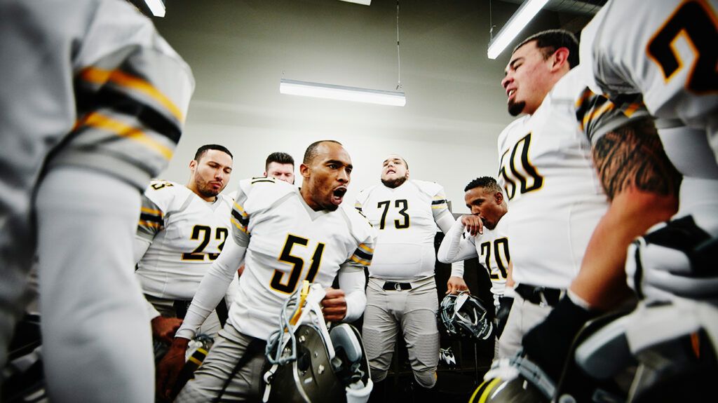 Football team in locker room