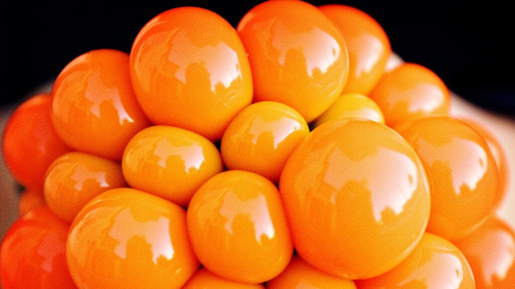 Close-up image of an orange stress ball being squeezed