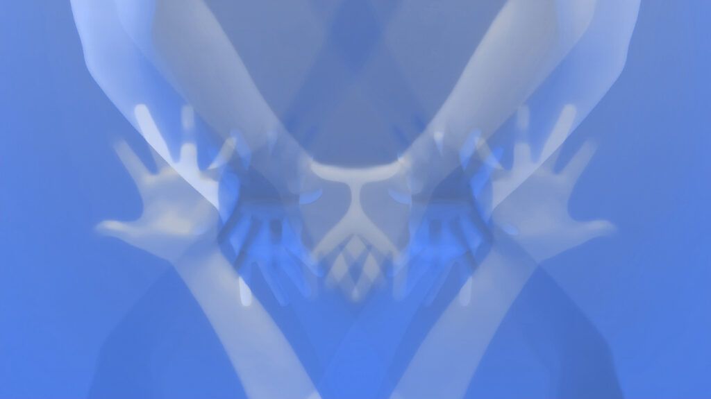 Abstract image of multiple overlapping hands on a blue background