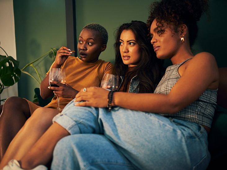 women friends eating drinking watching movie together 732x549 thumbnail