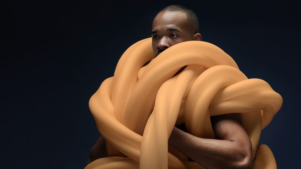 a man tangled in a large object