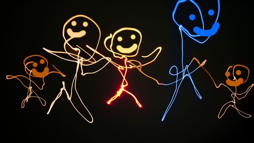 Luminous childlike family drawing