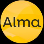 alma logo against orange background