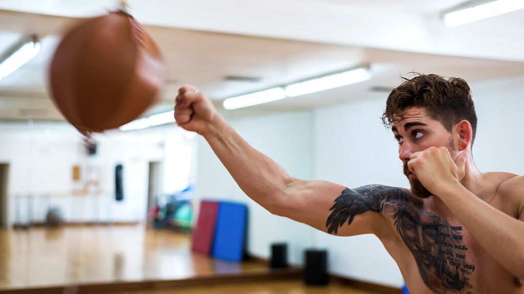 a boxer punching a speed bag