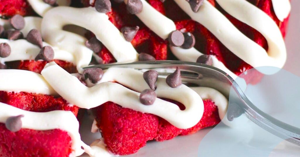 Red velvet waffles with low-sugar icing.