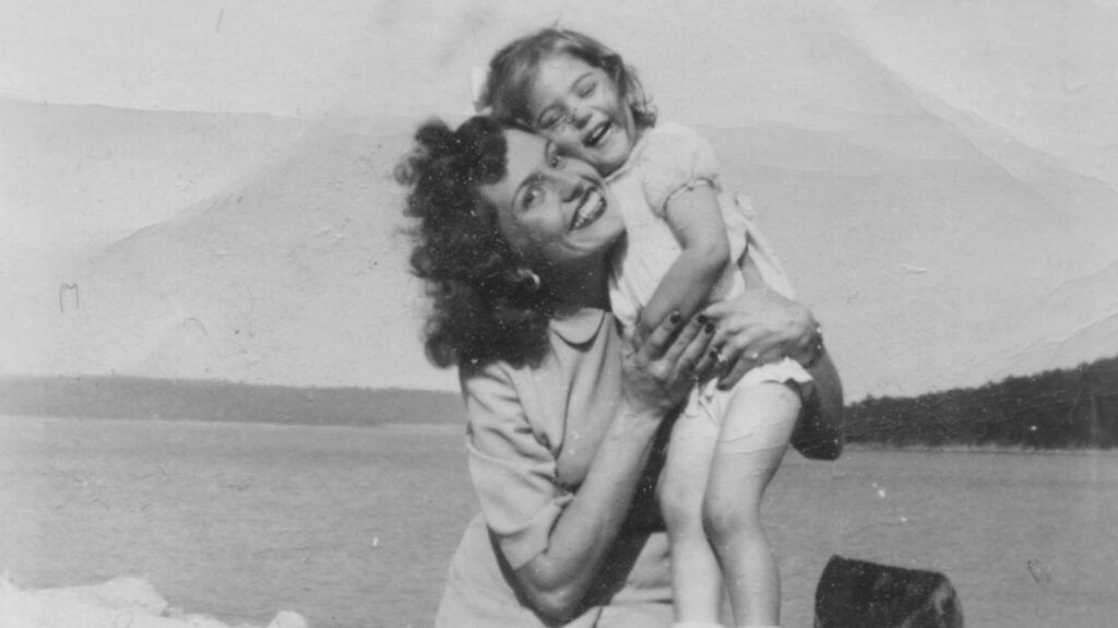 A black and white photo of Dianne Slade and her mother.