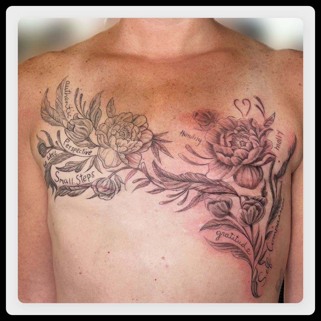 image of author after flat closure with finished chest tattoo