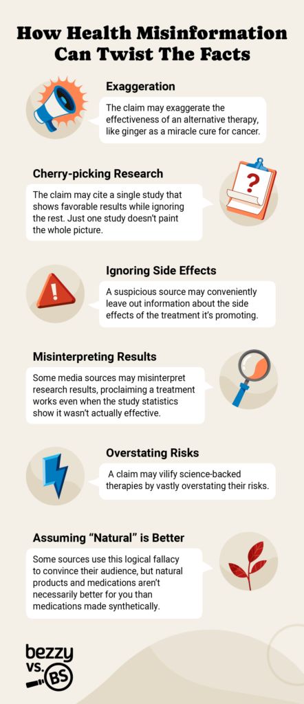 illustration of how health misinformation can twist facts with images for each definition