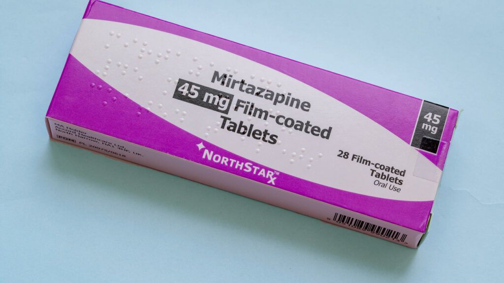 A box of mirtazapine, an antidepressant with fewer sexual side effects